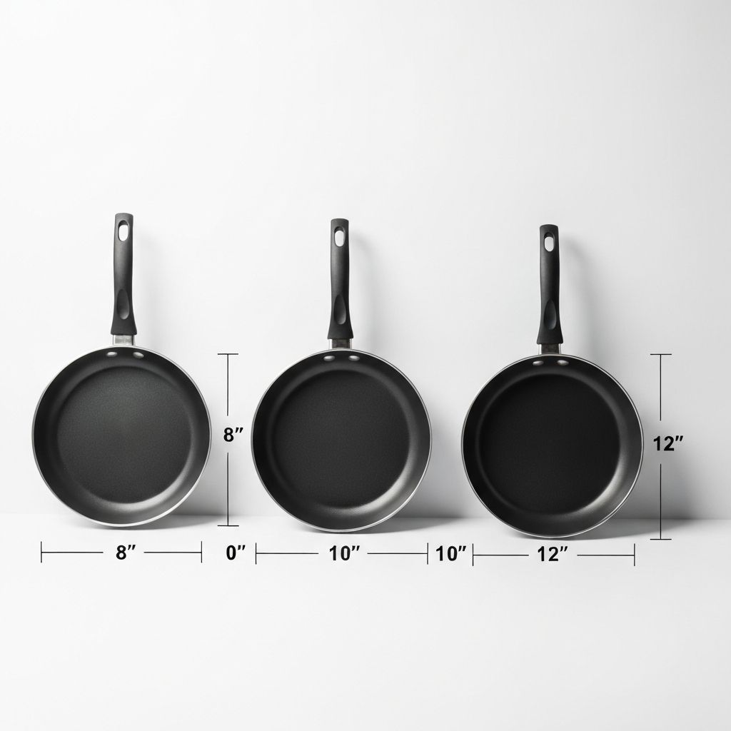 Comparison of 8 inch, 10 inch, and 12 inch frying pan sizes